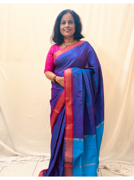 Ahana - Purple Soft Silk Saree - Ananda Blue Blouse