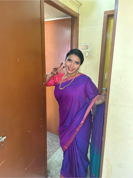 Ahaana - Purple Soft Silk Saree with Blue Blouse.