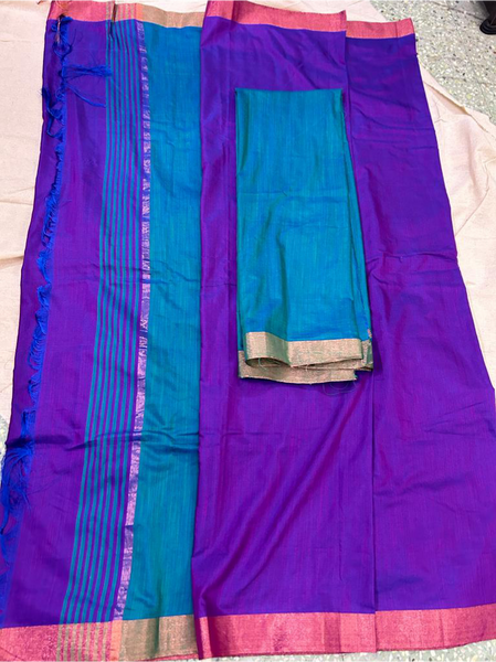 Ahaana - Purple Soft Silk Saree with Blue Blouse.