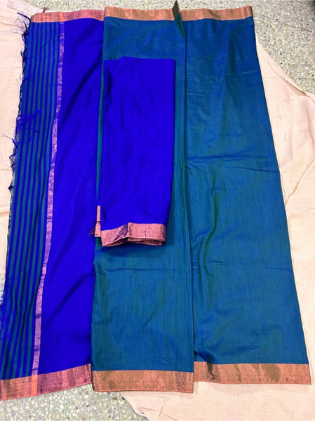 Ahaana -  Anandha Blue Double Shade   Soft Silk Sree with Rayal Blue Blouse