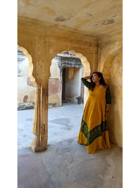 Madurai Sungudi Maxi Dress - Yellow