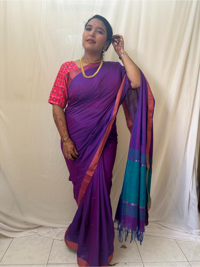 Ahaana - Purple Soft Silk Saree with Blue Blouse.